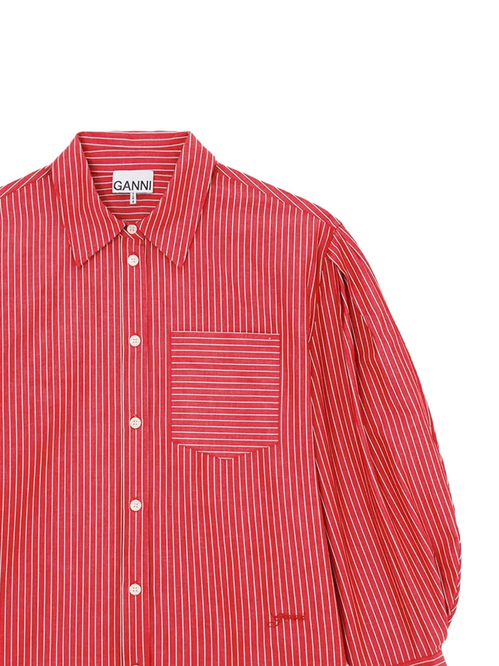 GANNI Gestreept shirt met pofmouwen Rood