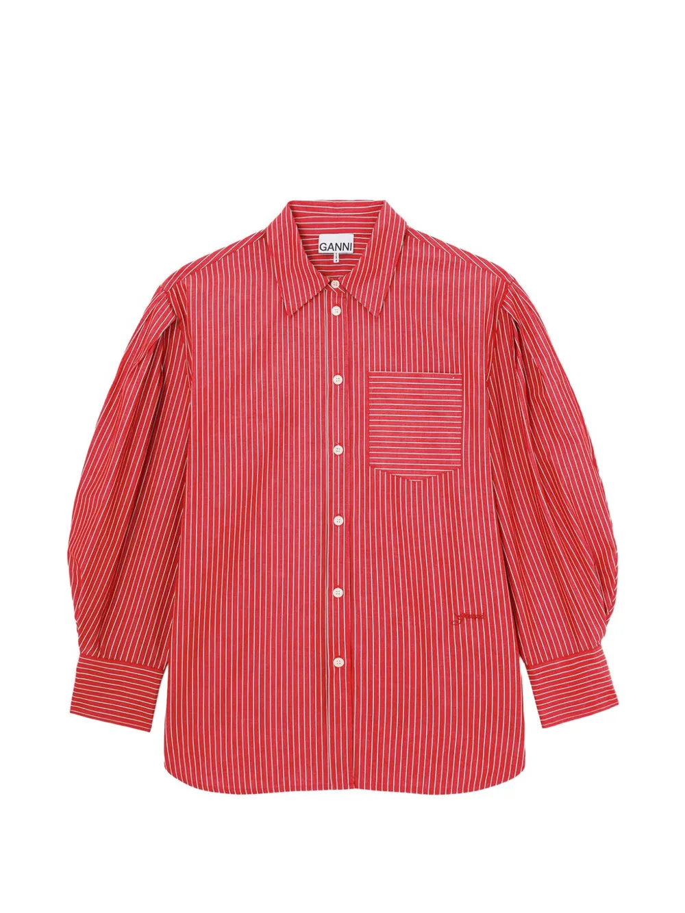 GANNI Gestreepte katoenen blouse Rood