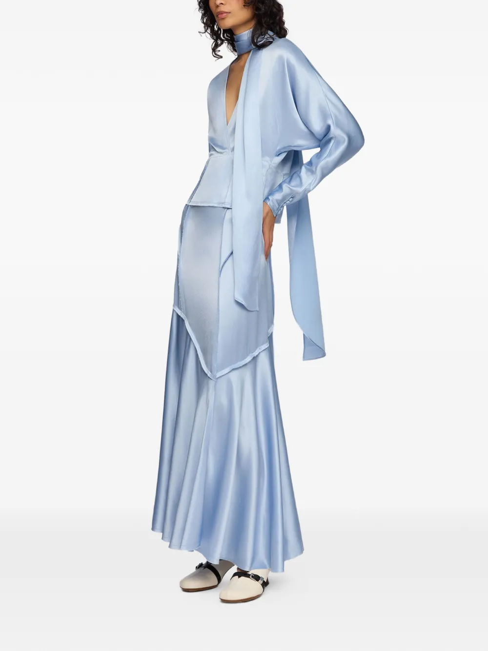 GANNI Maxi-rok met gerafelde afwerking en vlakken Blauw