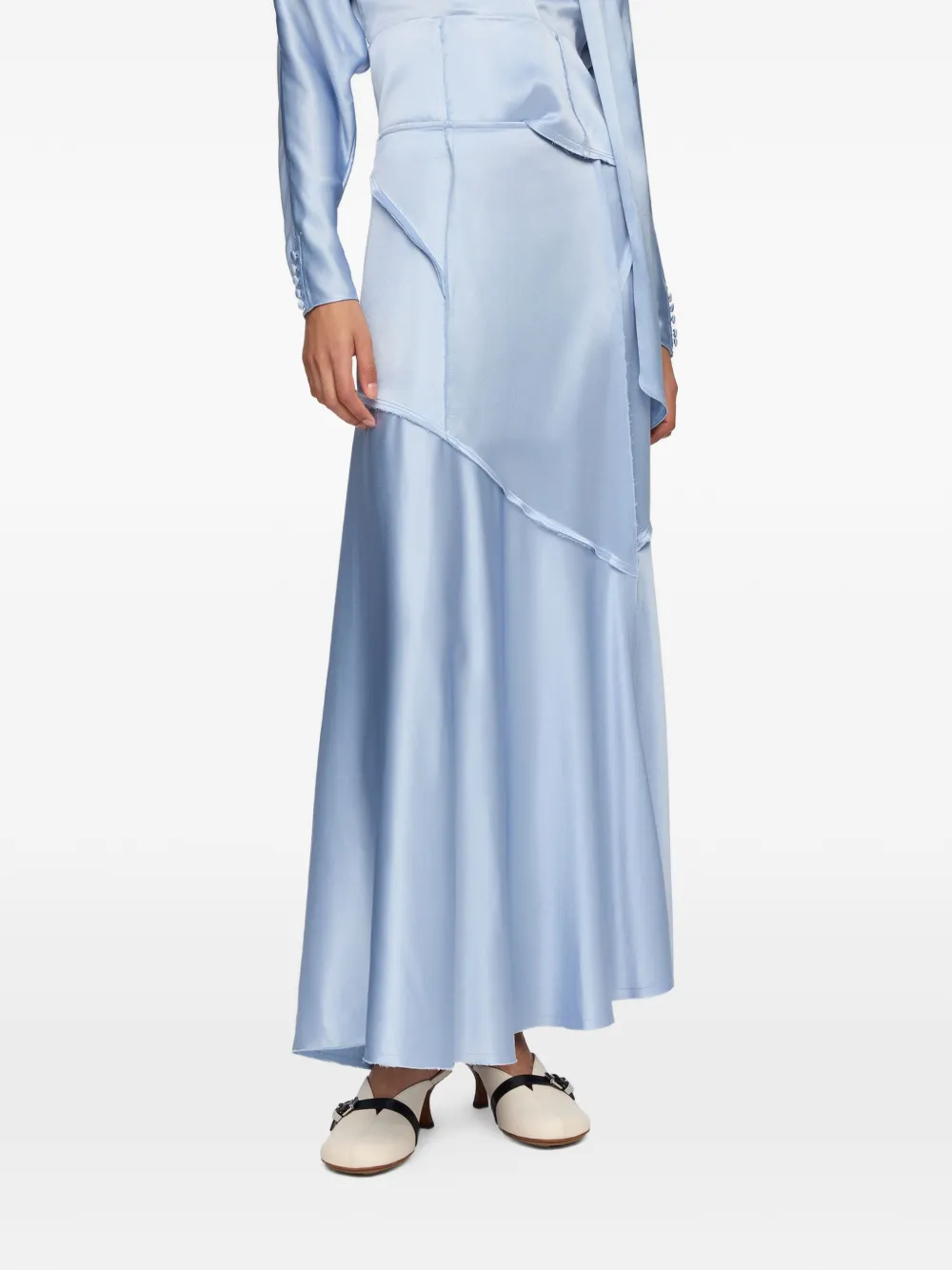 GANNI Maxi-rok met gerafelde afwerking en vlakken Blauw