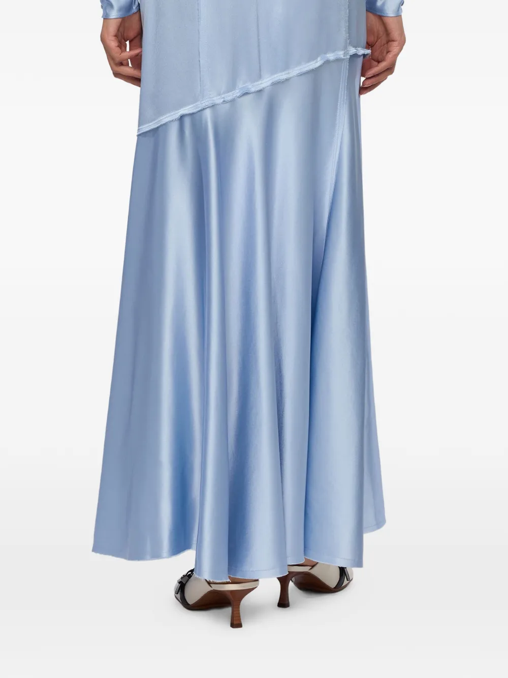 GANNI Maxi-rok met gerafelde afwerking en vlakken Blauw