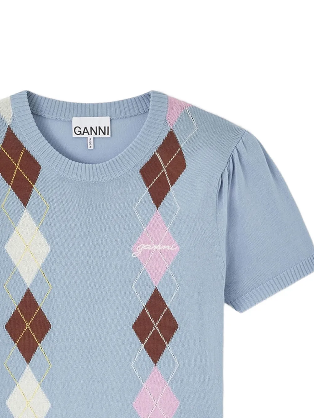 GANNI T-shirt met argyle-patroon Blauw
