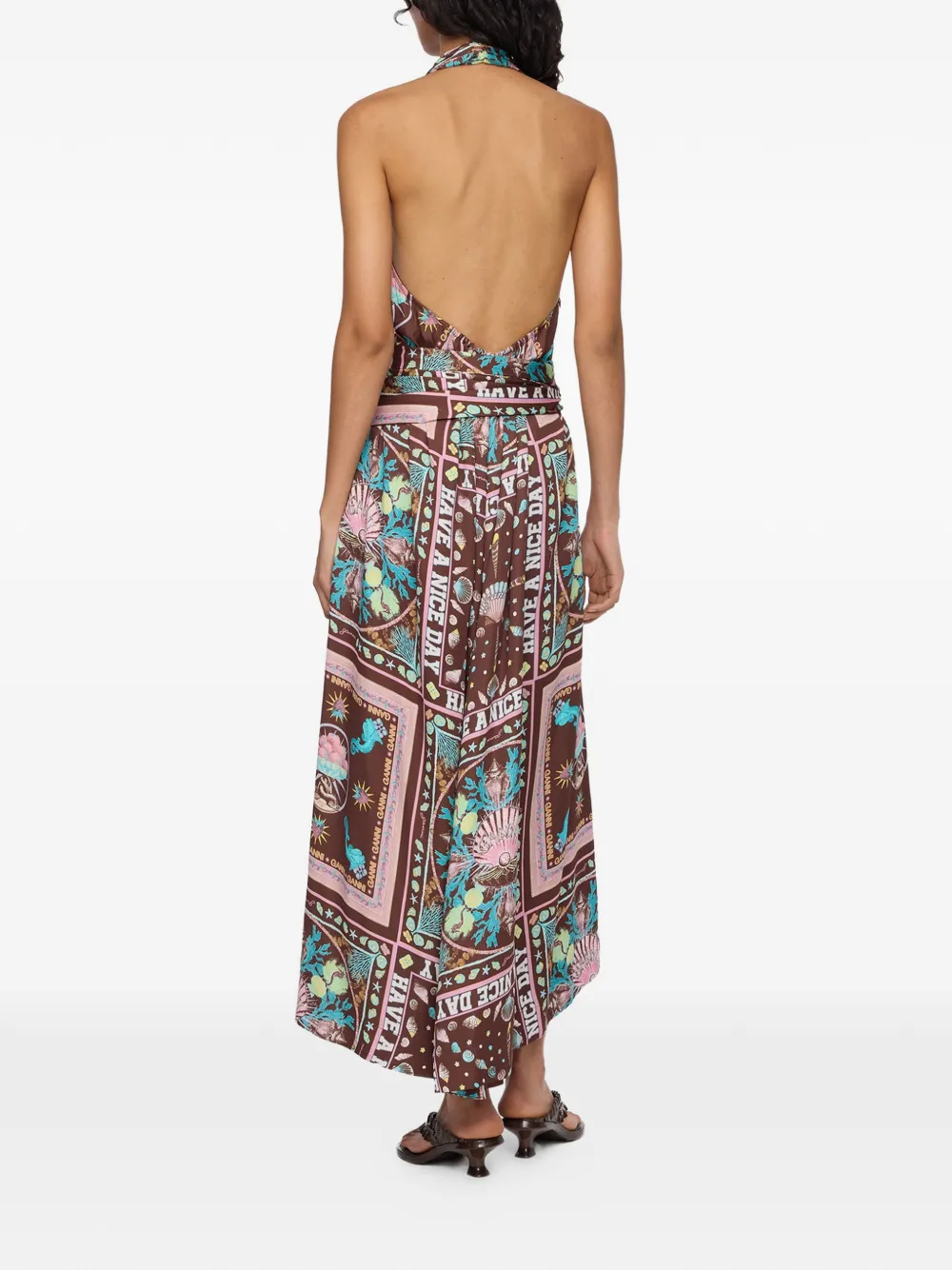 GANNI Midi-jurk met print Bruin