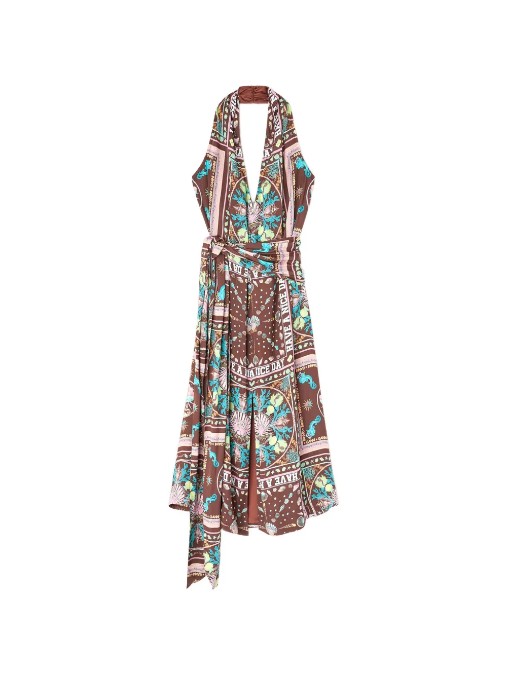 GANNI printed midi dress - Brown