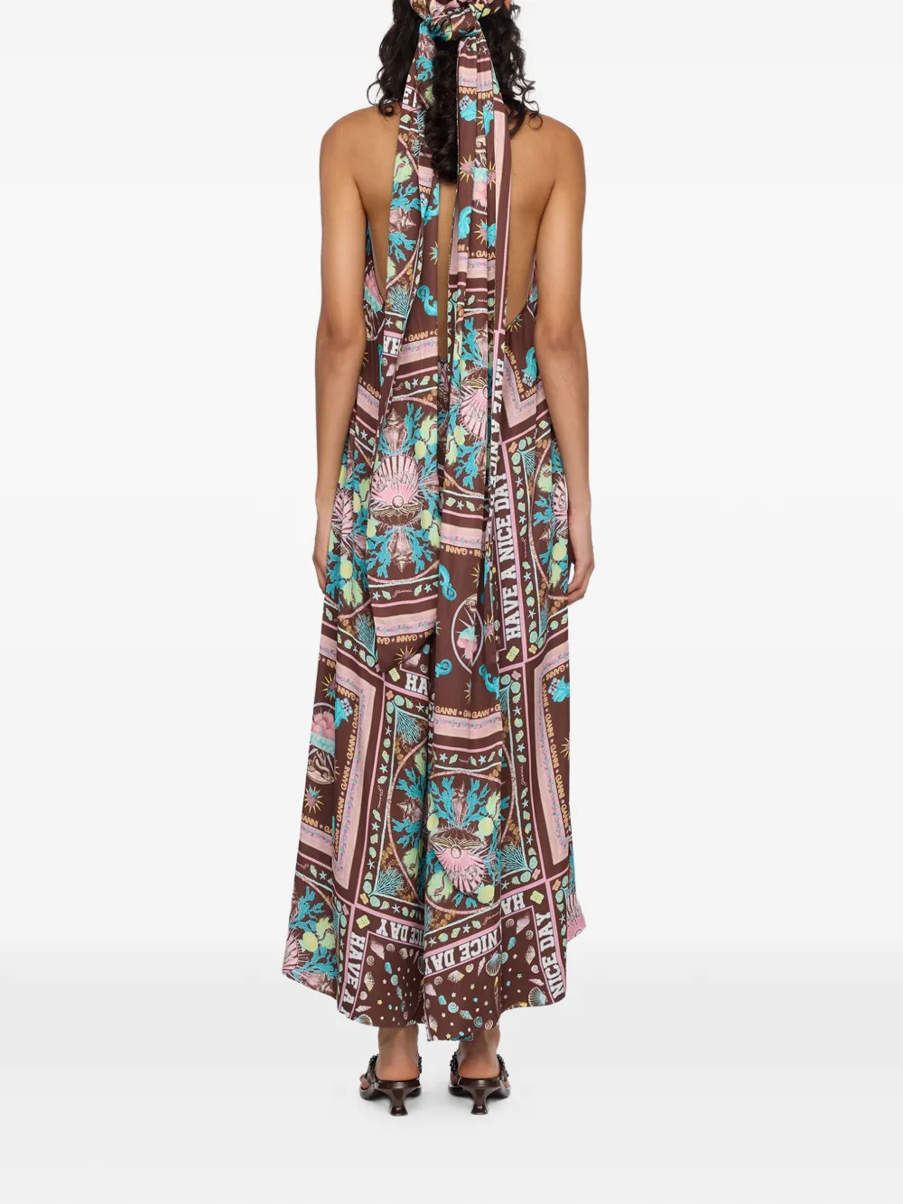 GANNI Midi-jurk met print Bruin