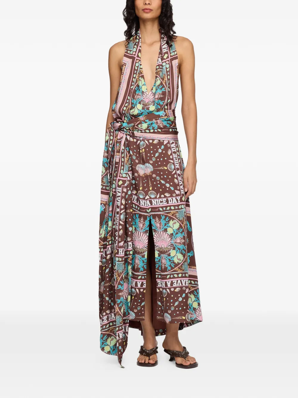 GANNI Midi-jurk met print Bruin