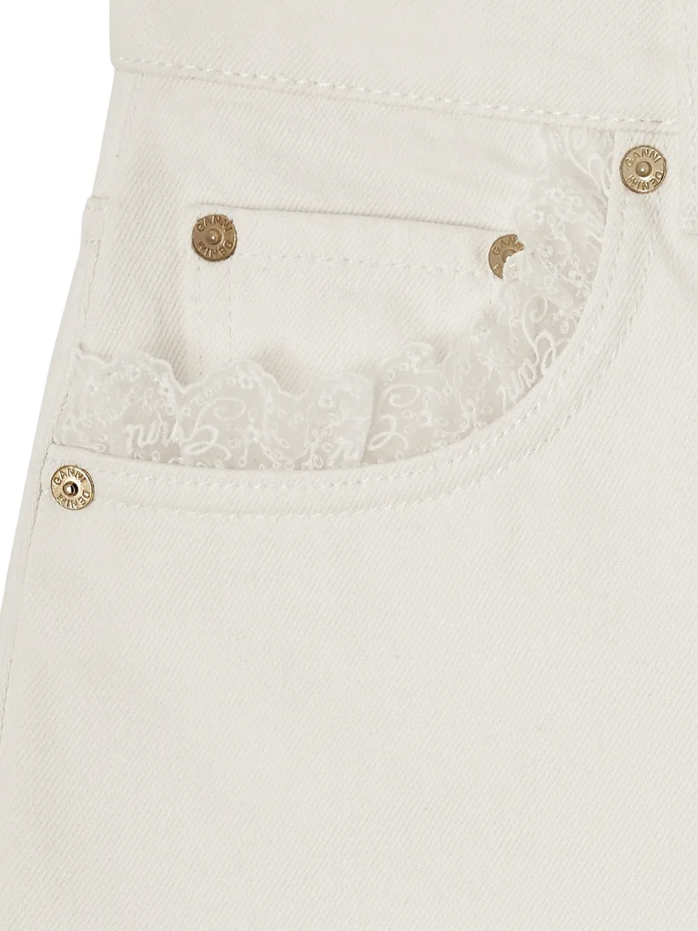 GANNI Straight jeans met kanten afwerking Beige