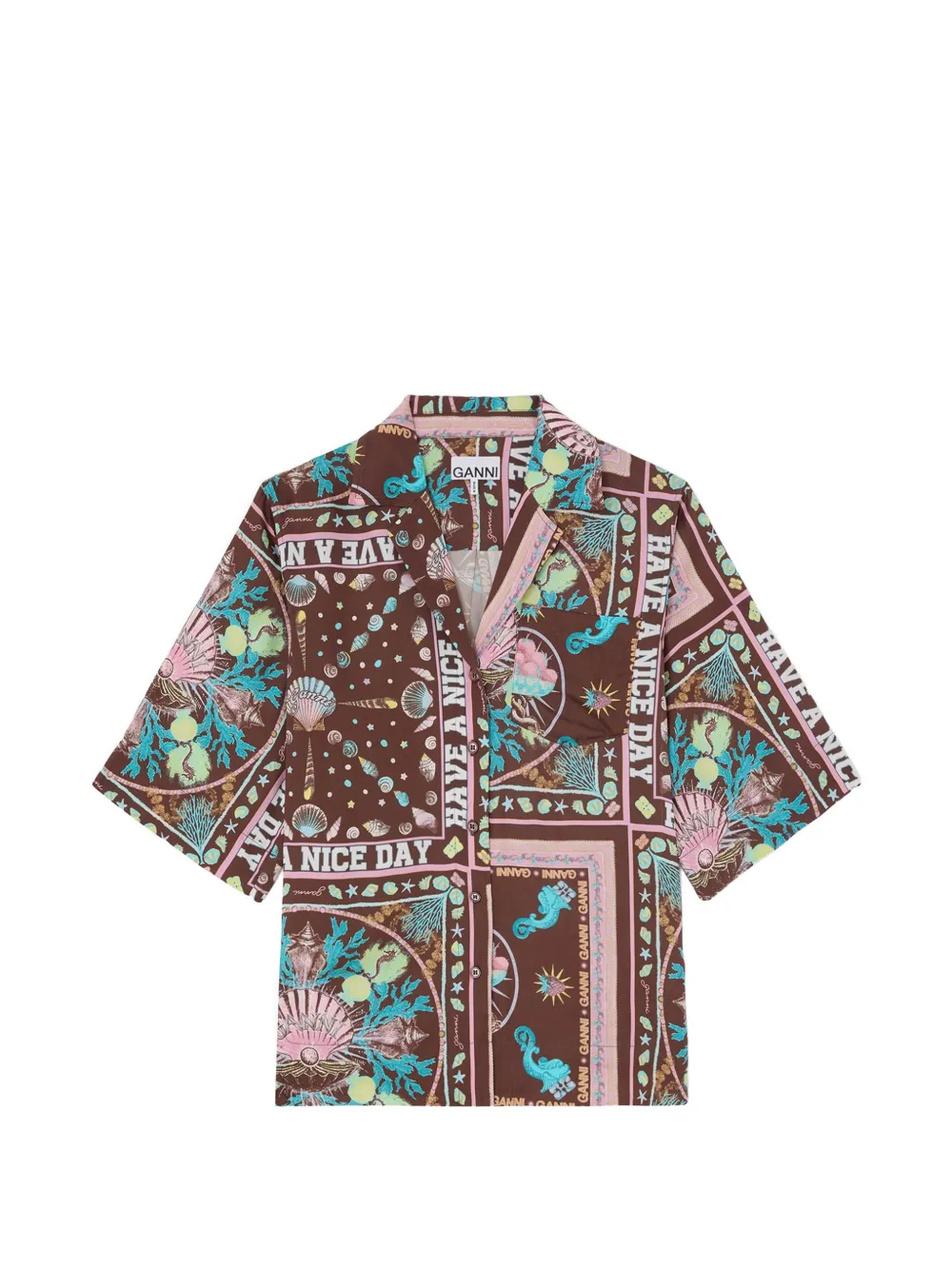 GANNI printed shirt - Marrone