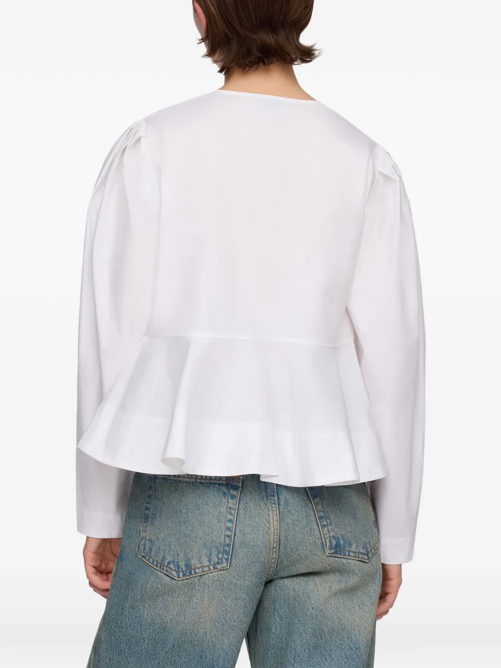 GANNI Blouse met strikdetail en peplum afwerking Wit