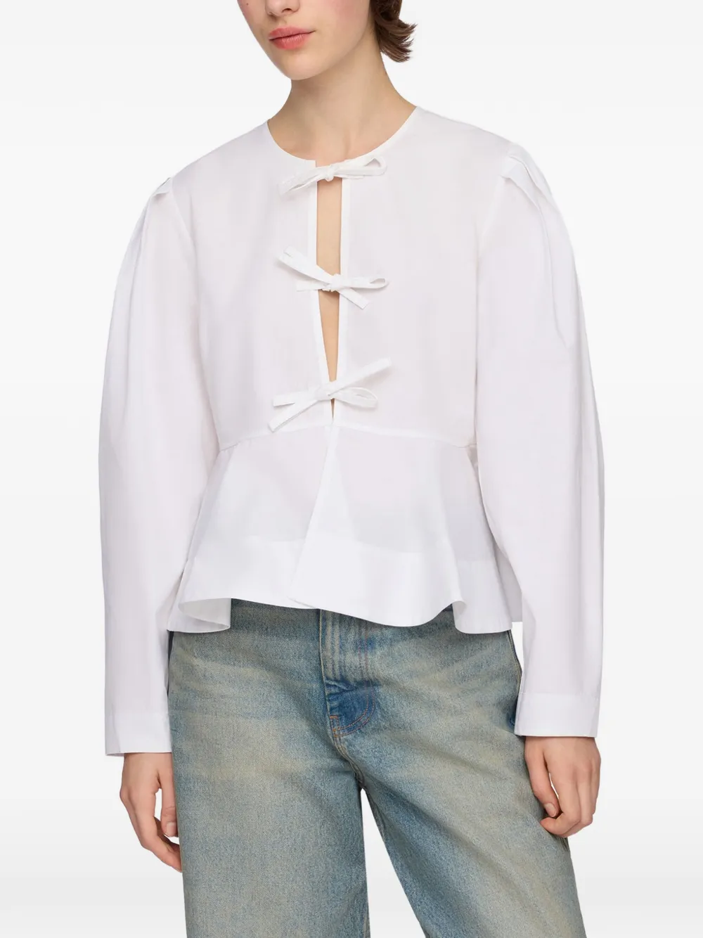 GANNI Blouse met strikdetail en peplum afwerking Wit