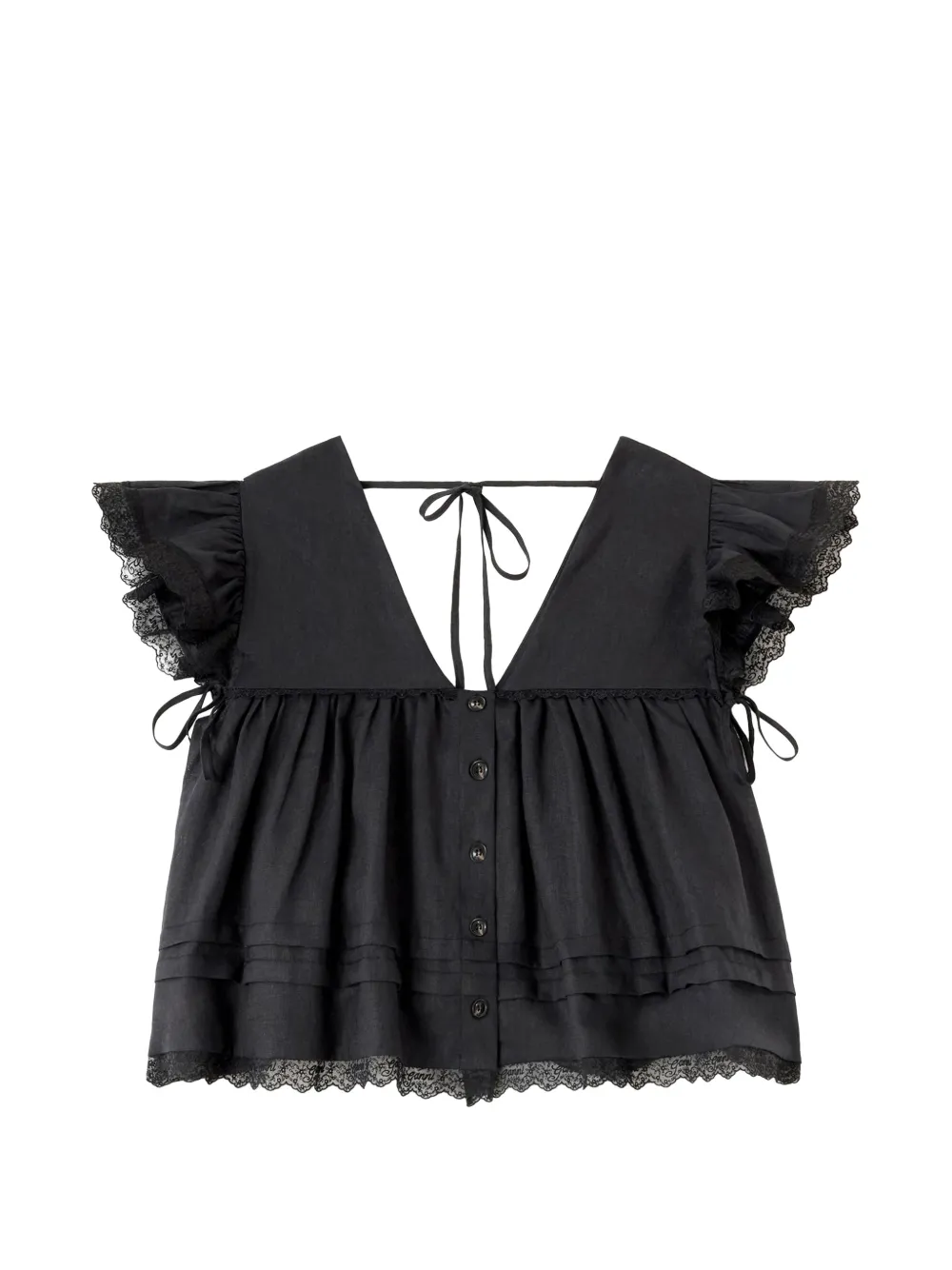 GANNI lace-trimmed ruffled blouse - Nero
