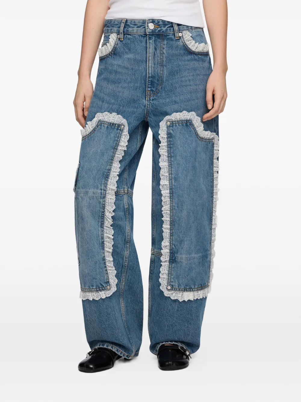 GANNI Audri jeans met afwerking van kant Blauw