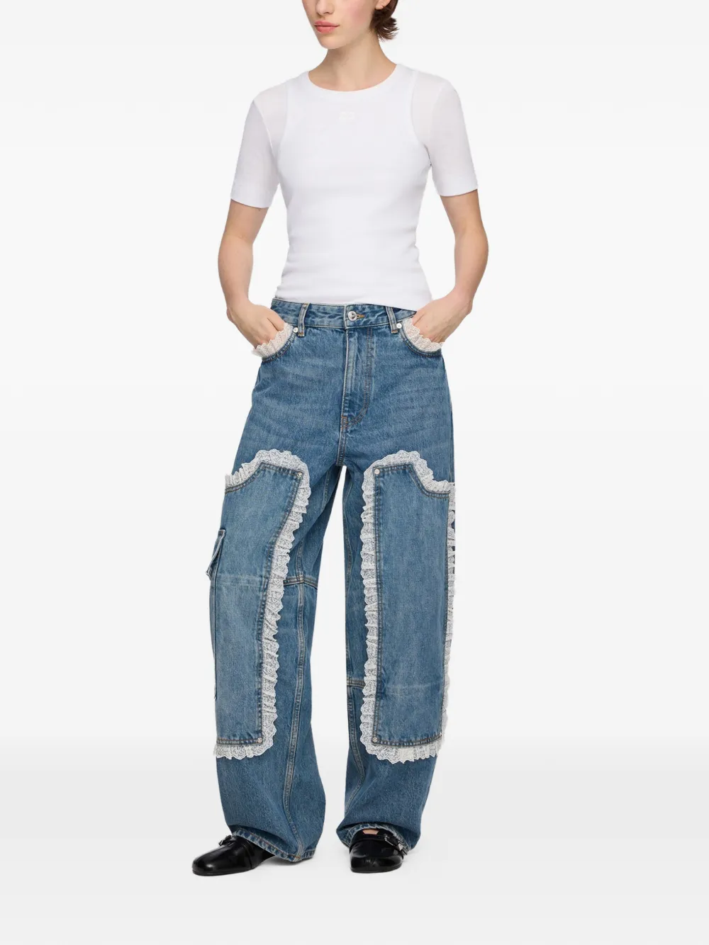 GANNI Audri jeans met afwerking van kant Blauw
