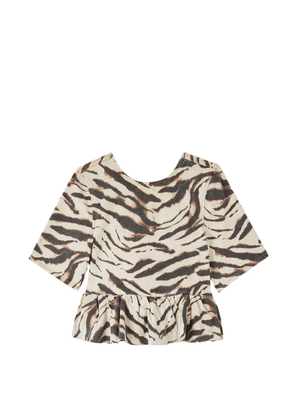 GANNI Blouse met zebraprint en peplum afwerking Beige