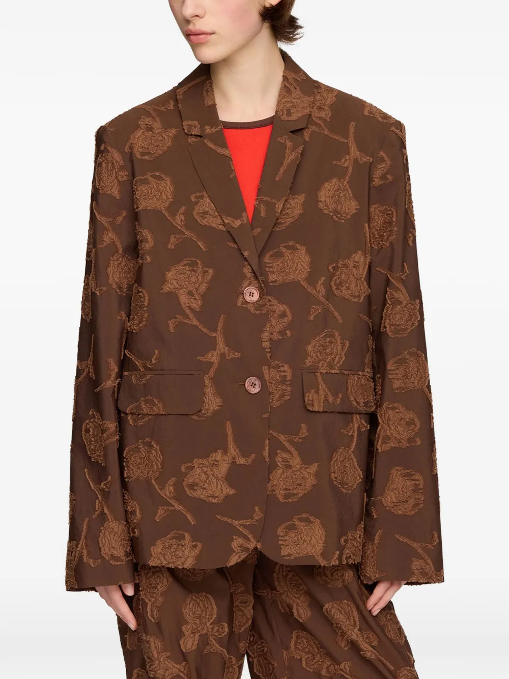 GANNI Blazer met bloemenprint Bruin
