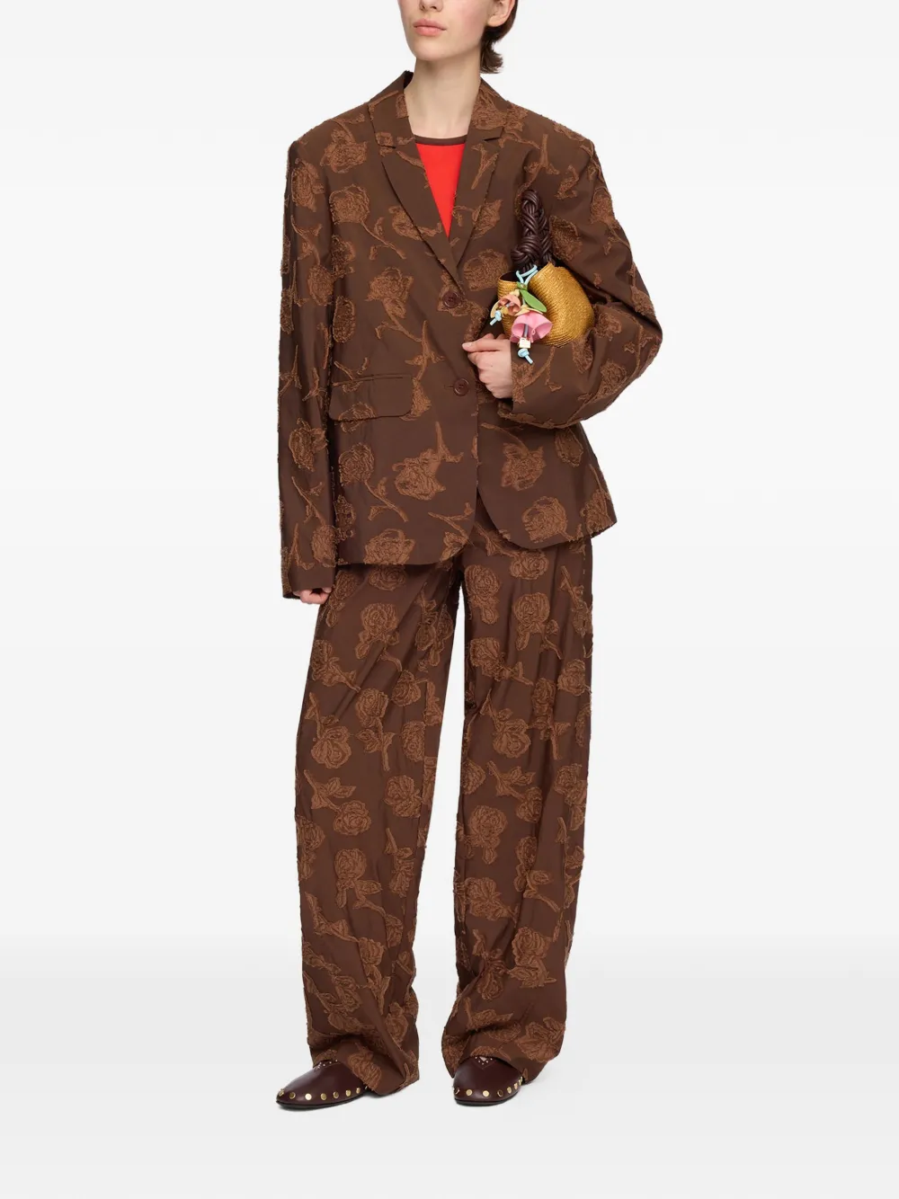 GANNI Blazer met bloemenprint Bruin