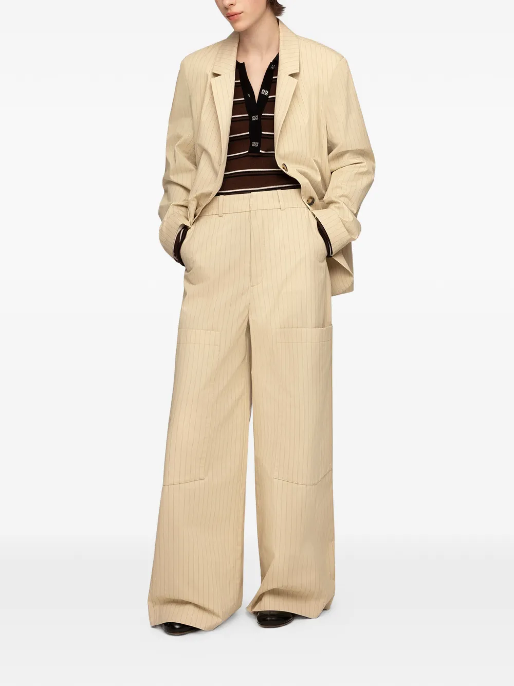 GANNI Broek met krijtstreep en opgestikte zak Beige