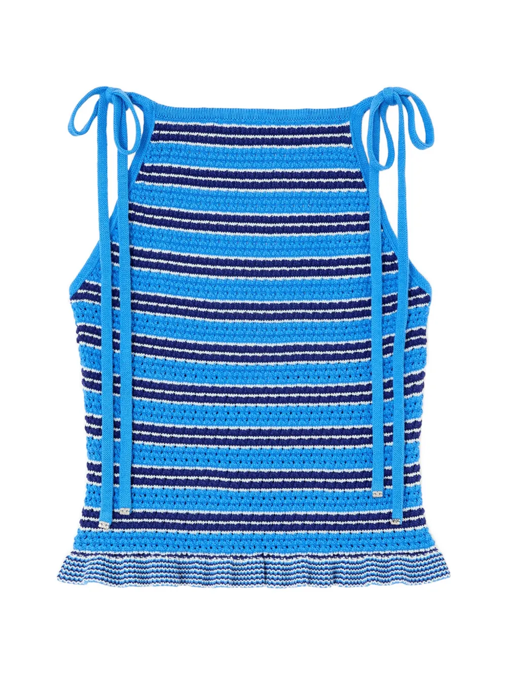 GANNI striped pointelle top - Blu