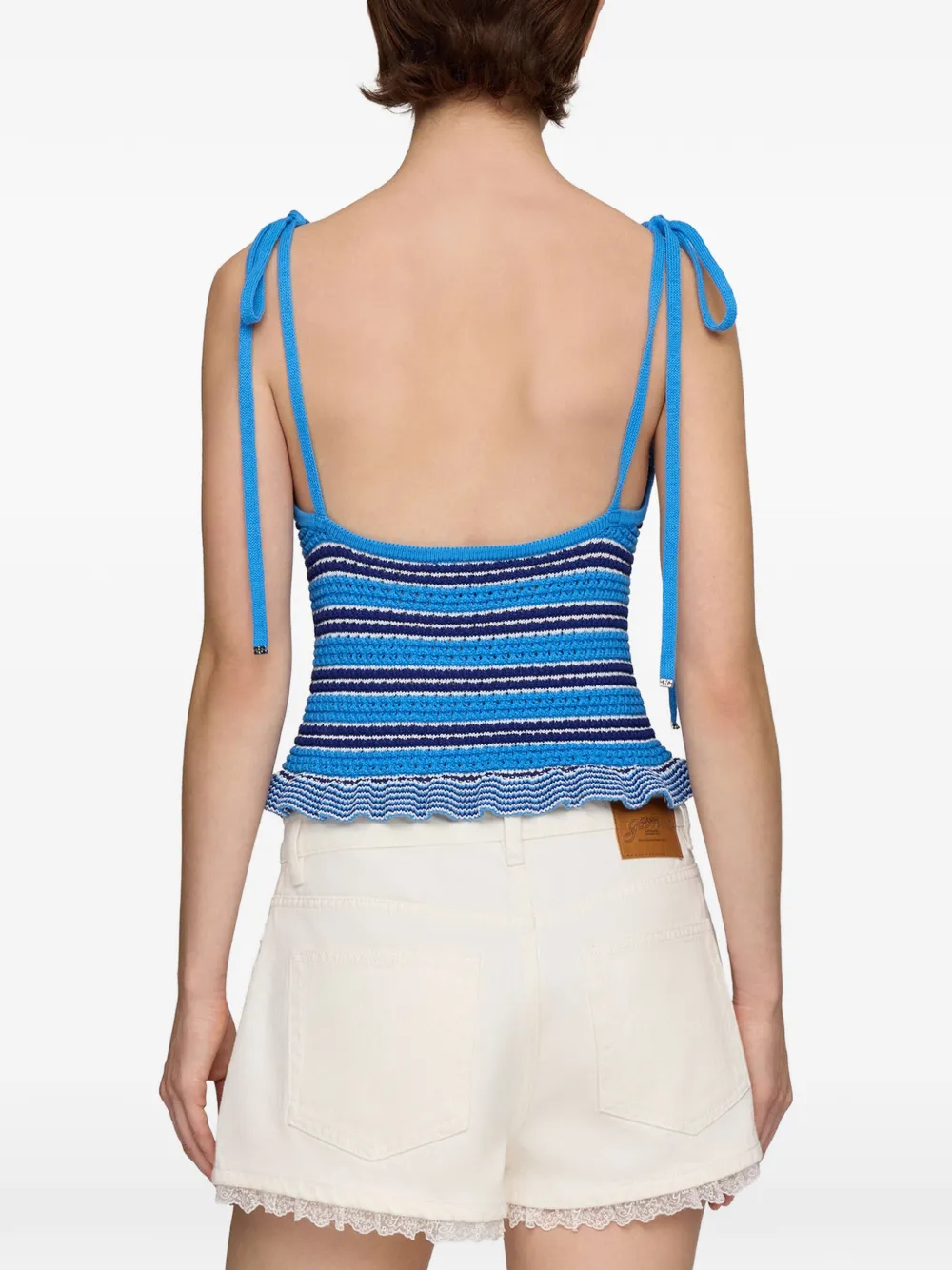GANNI Gestreepte pointelle top Blauw