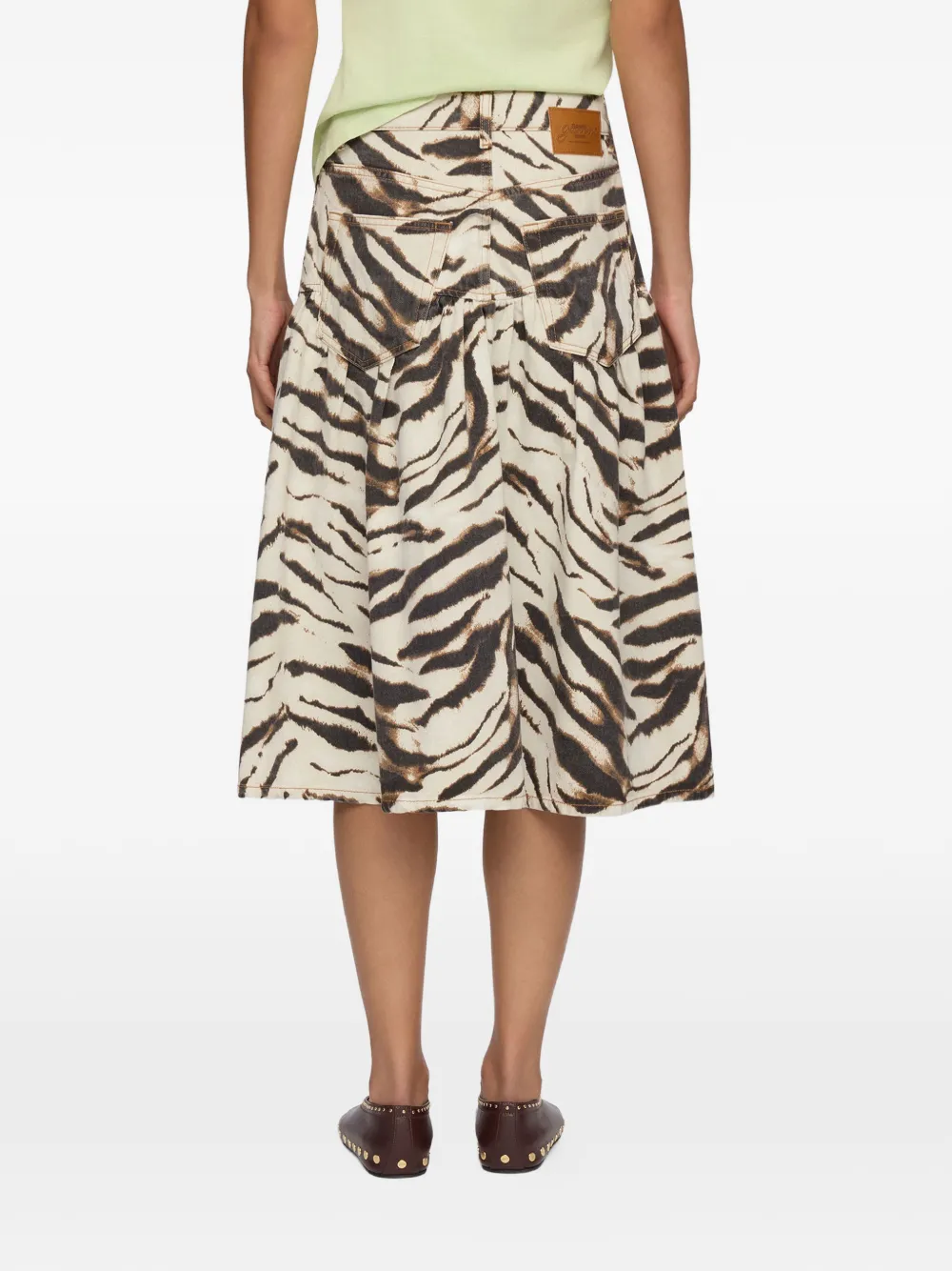 GANNI Gesmockte rok met zebraprint Beige
