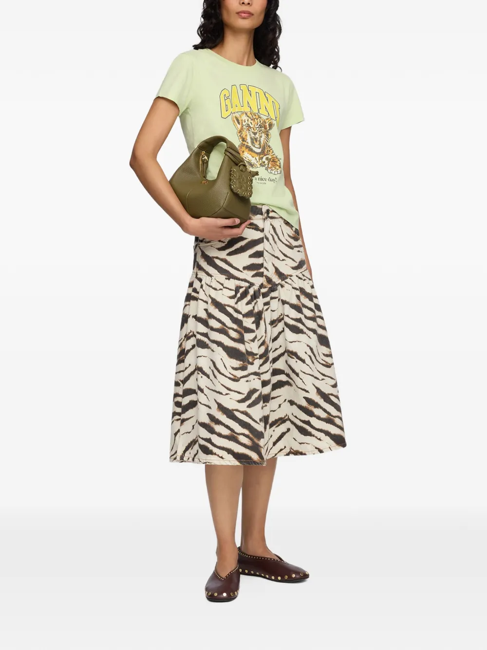 GANNI Gesmockte rok met zebraprint Beige