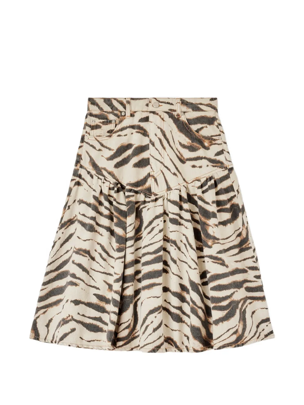 GANNI zebra-print gathered skirt - Toni neutri