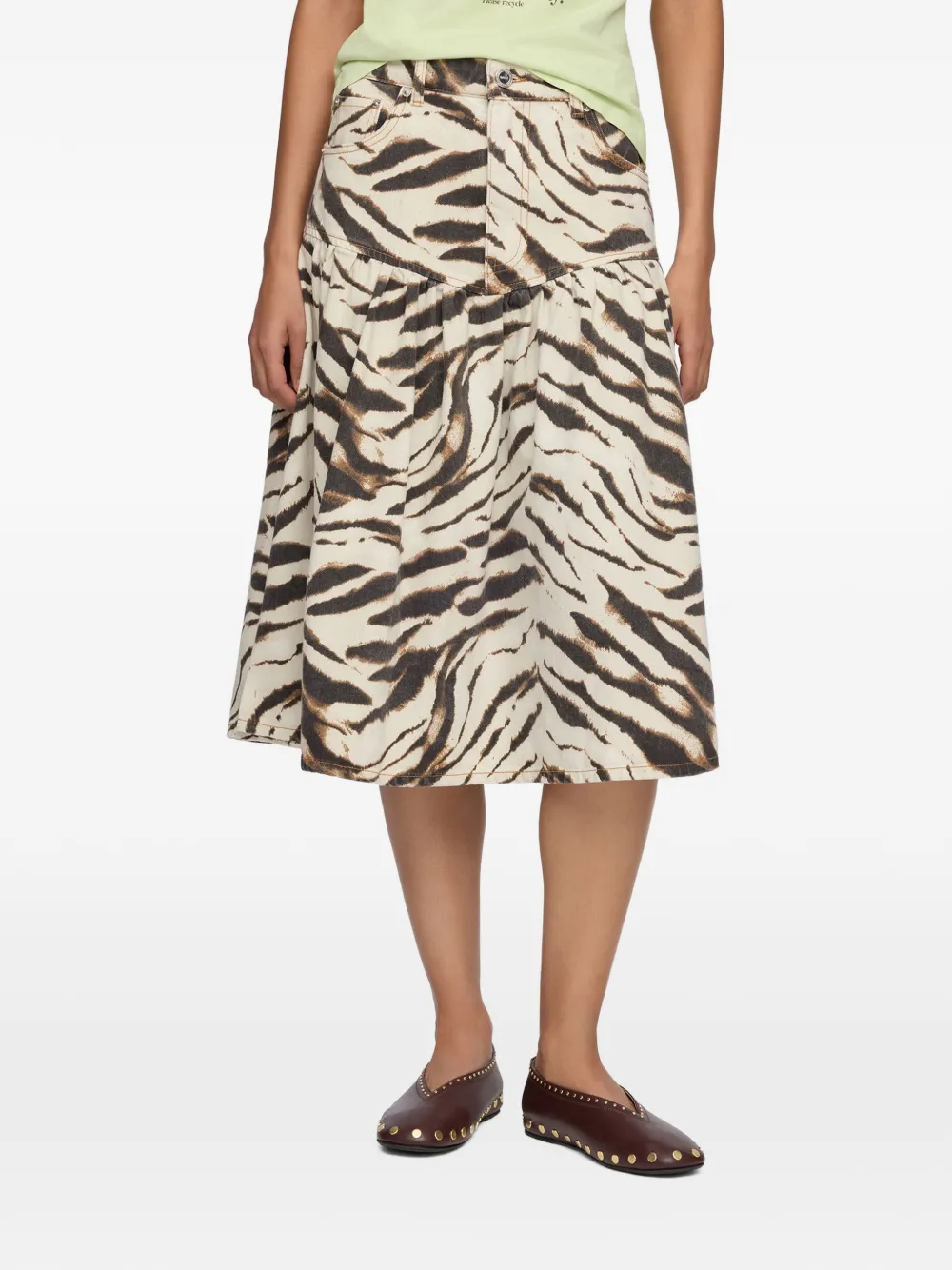 GANNI Gesmockte rok met zebraprint Beige
