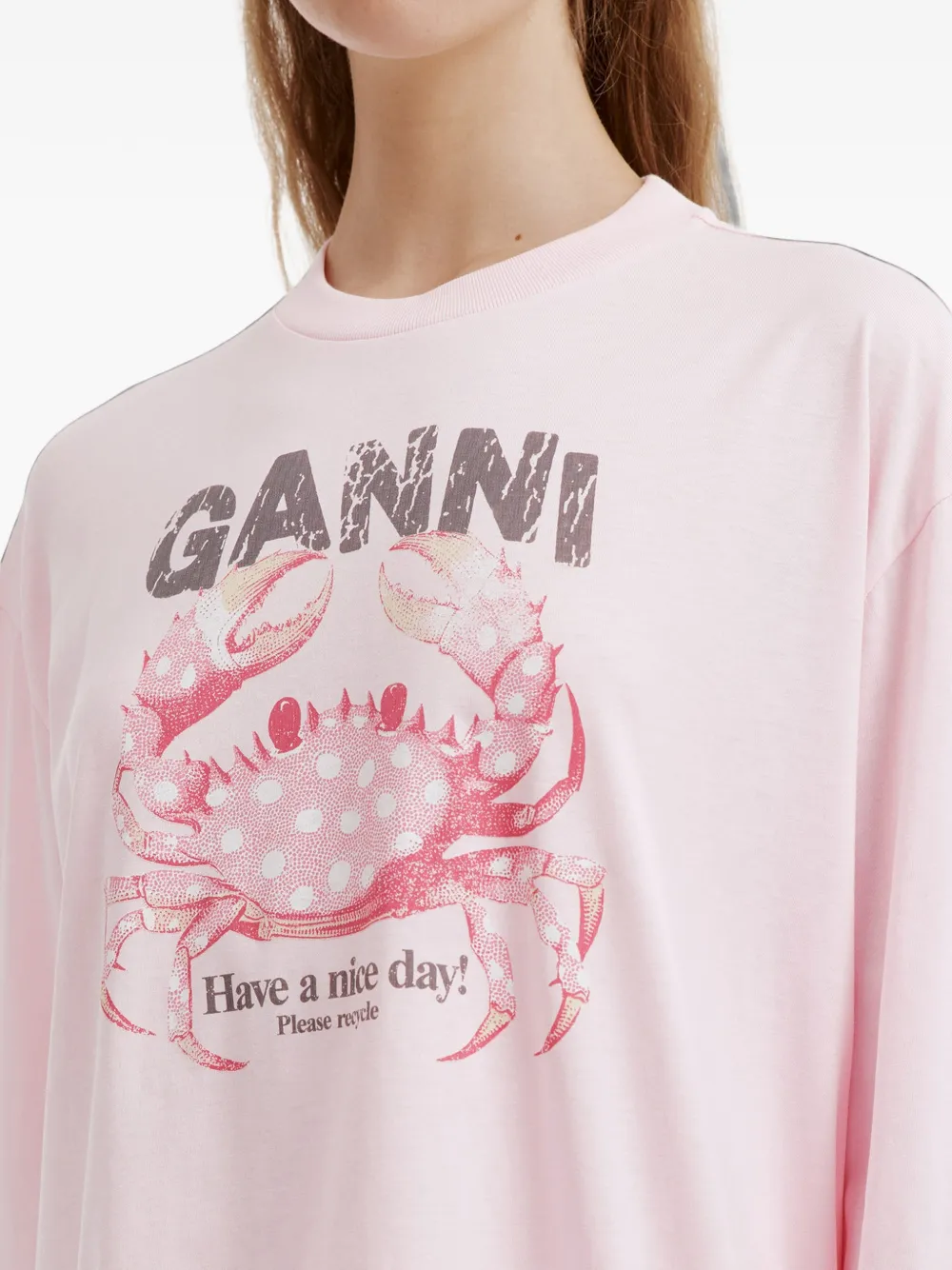 GANNI T-shirt met krabprint en lange mouwen Roze