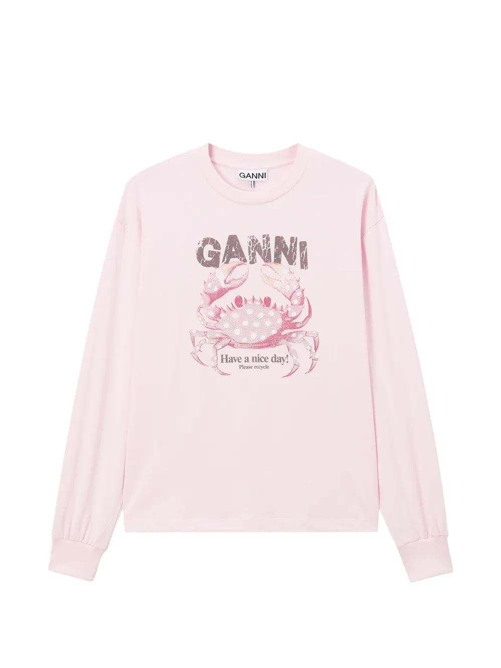 GANNI T-shirt met krabprint en lange mouwen Roze