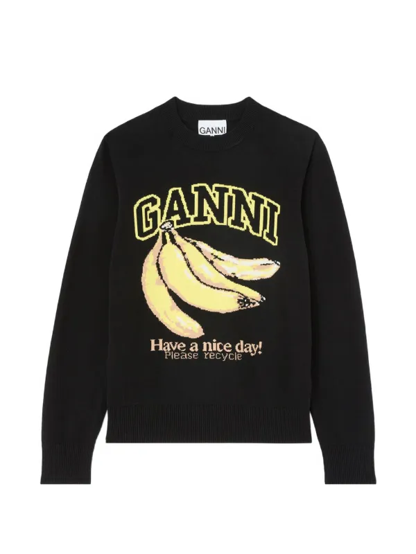 Ganni Sweater with Banana in Black