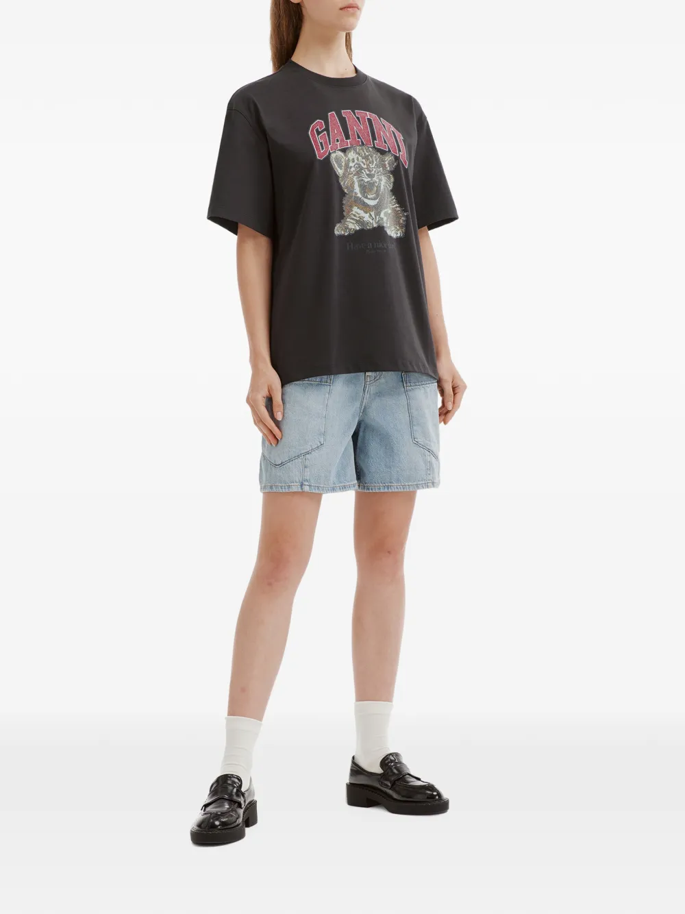 GANNI T-shirt met tijger Grijs