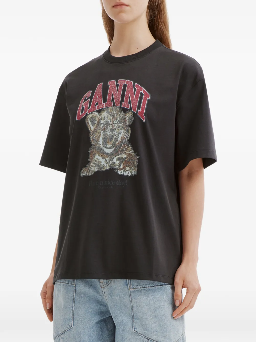 GANNI T-shirt met tijger Grijs