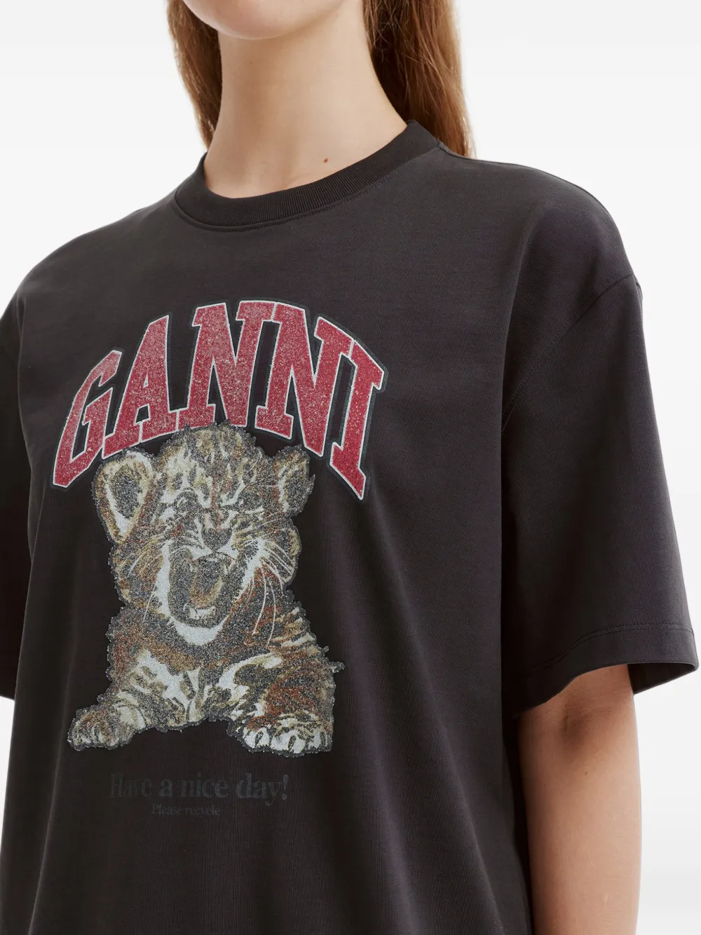 GANNI T-shirt met tijger Grijs