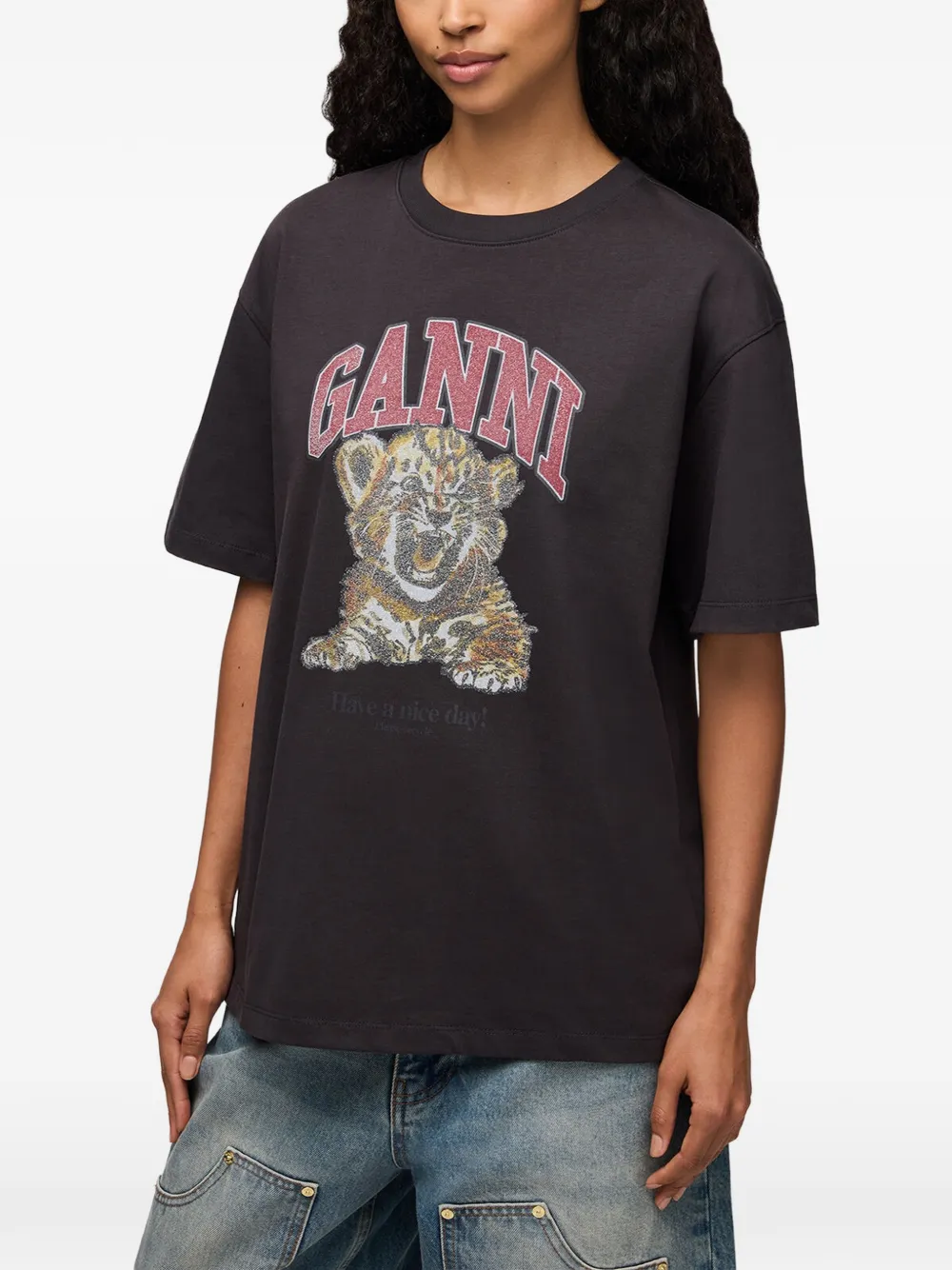 GANNI T-shirt met tijger Grijs