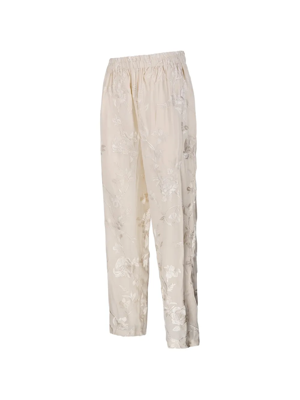 Mes Demoiselles Broek met geborduurde bloemen Beige