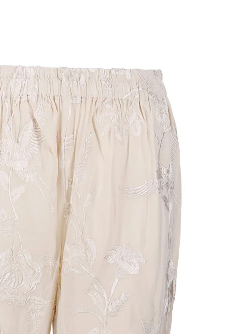 Mes Demoiselles Broek met geborduurde bloemen Beige