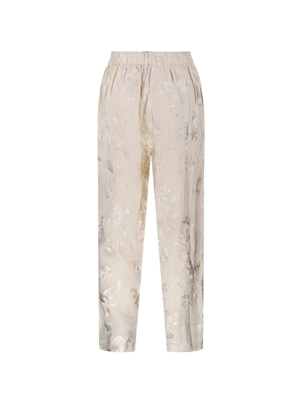 Mes Demoiselles Broek met geborduurde bloemen Beige