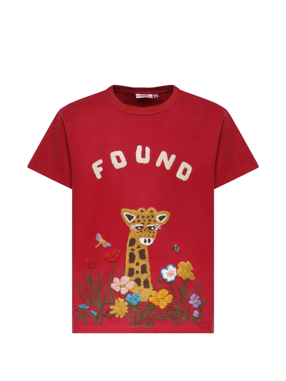 FOUND embroidered distressed T-shirt - Rosso