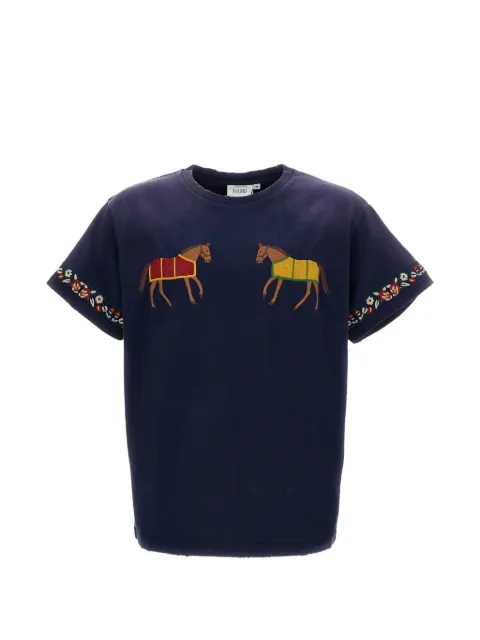 FOUND horse-embroidered floral-detail t-shirt