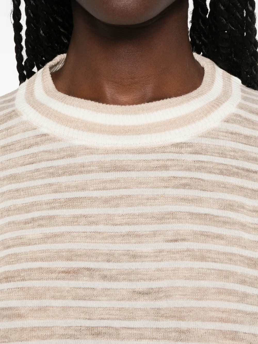 Roberto Collina T-shirt met horizontale streep Beige
