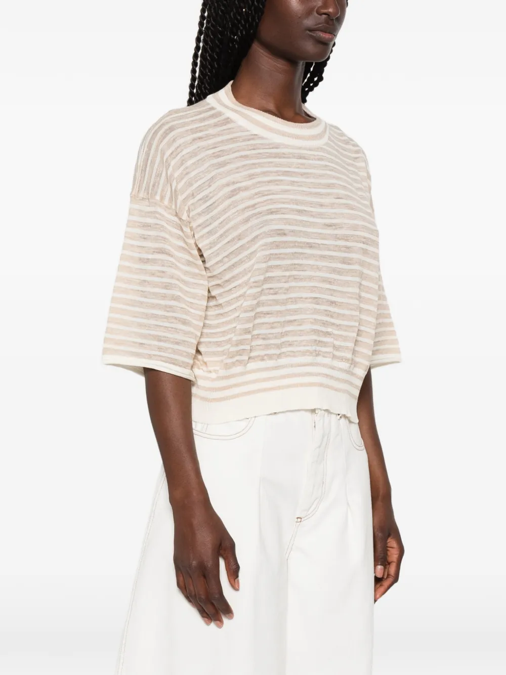 Roberto Collina T-shirt met horizontale streep Beige