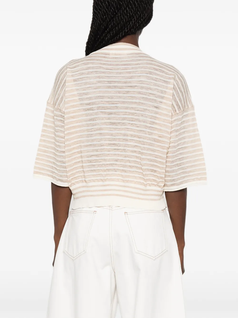 Roberto Collina T-shirt met horizontale streep Beige