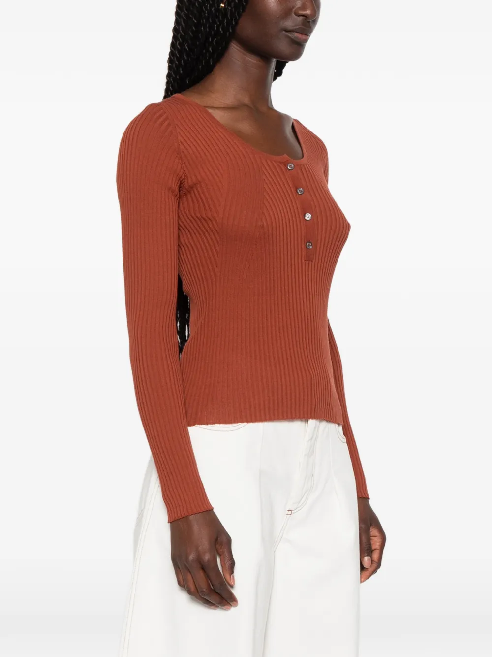 Roberto Collina Ribgebreid button-up T-shirt Oranje