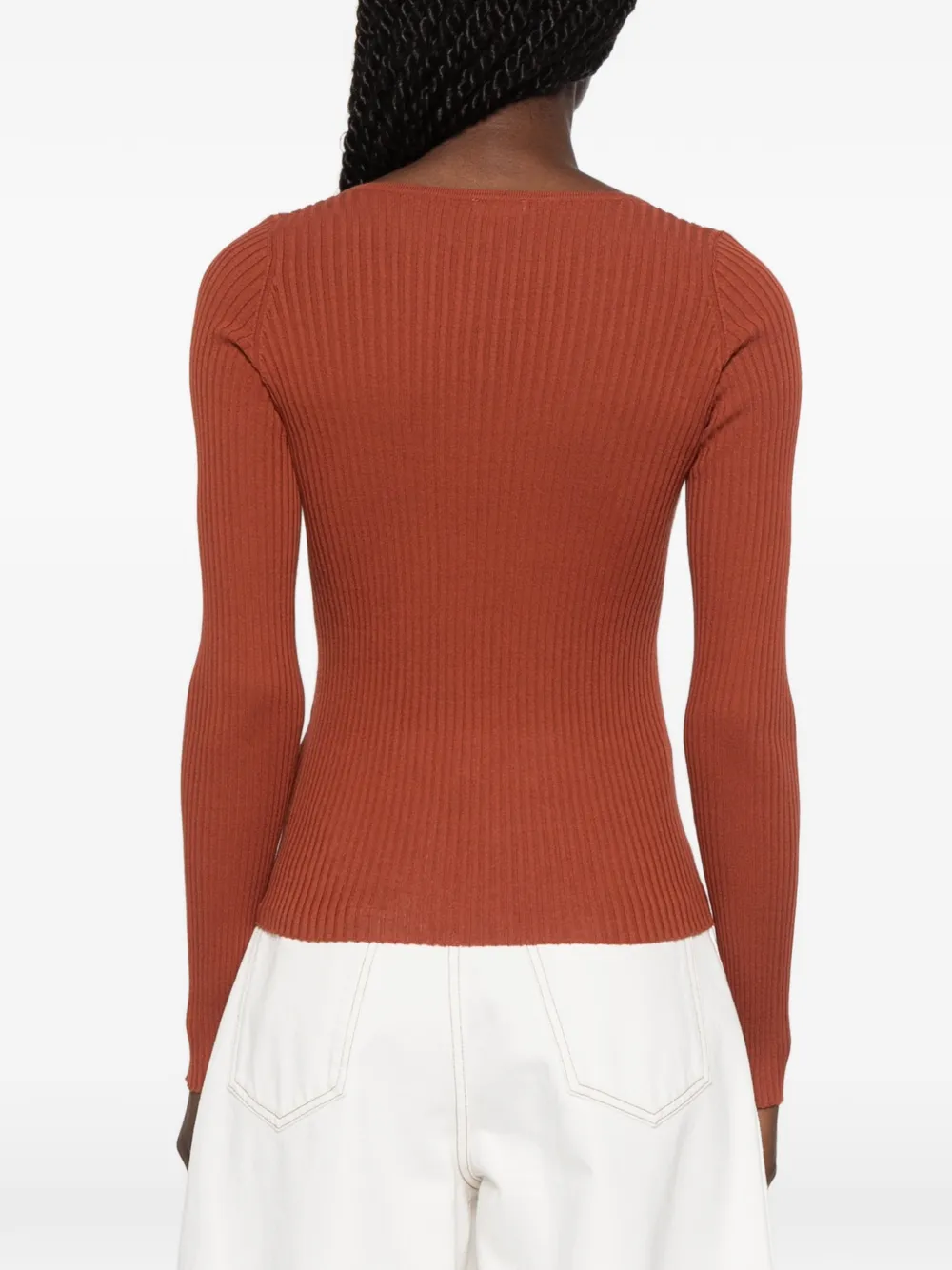 Roberto Collina Ribgebreid button-up T-shirt Oranje