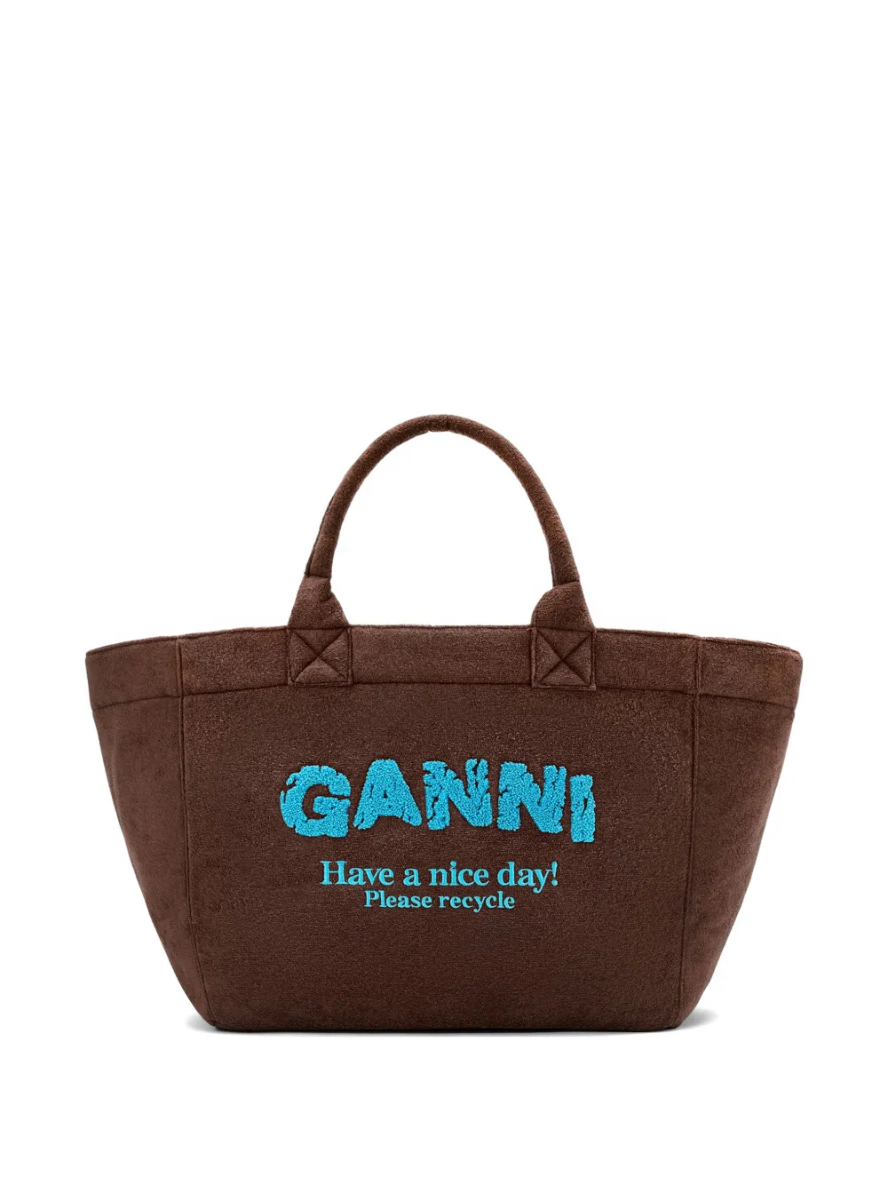 GANNI Borsa tote con ricamo logo - Marrone