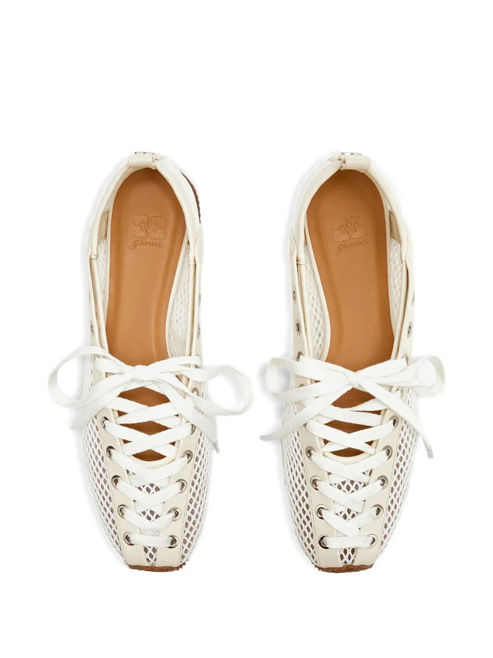 GANNI mesh lace-up ballet flats Beige