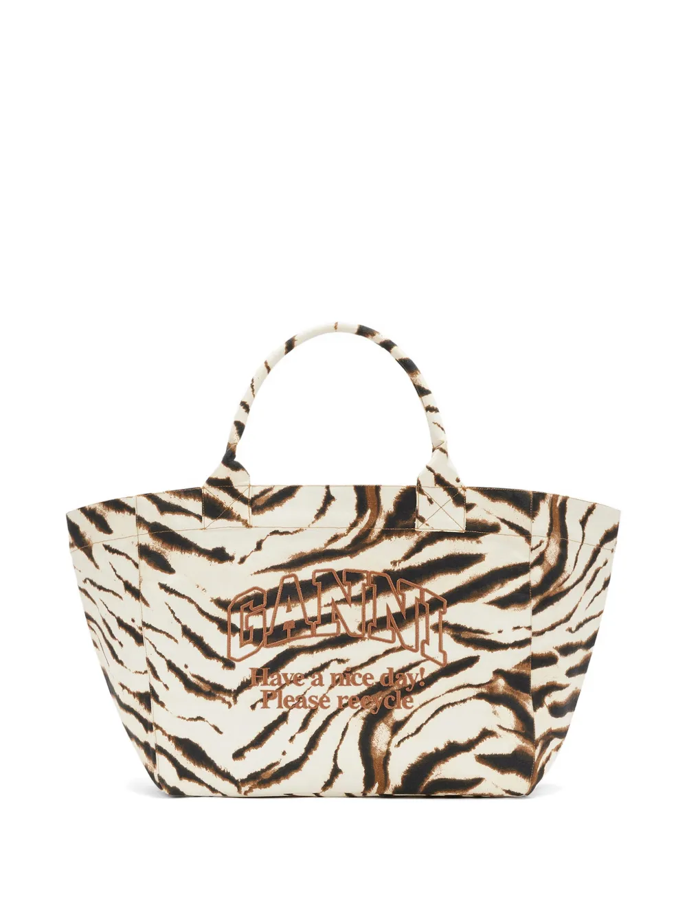 GANNI zebra-print logo-embroidered tote bag - Toni neutri