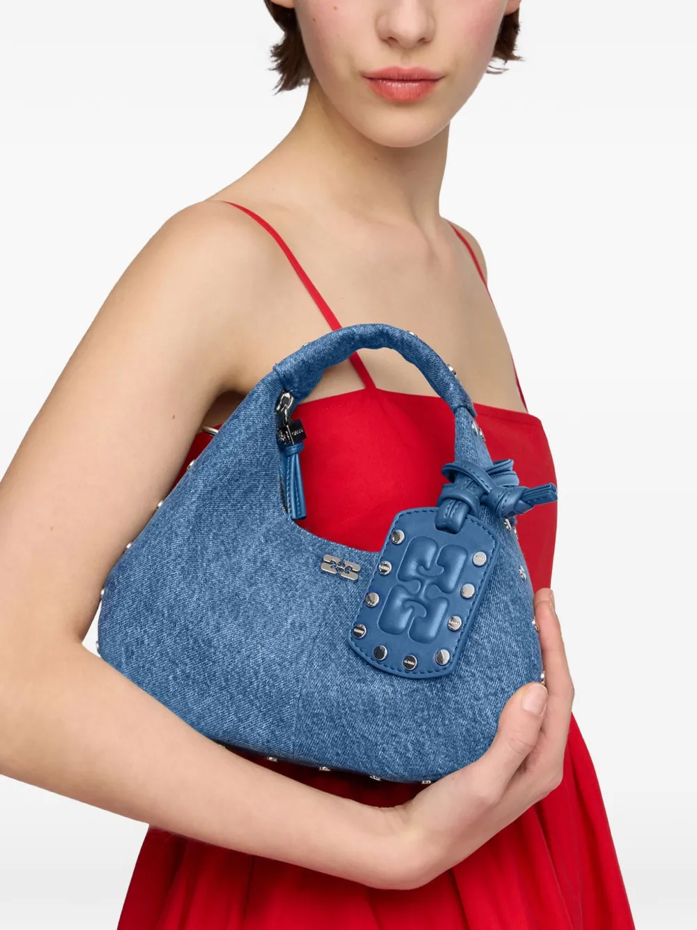 GANNI Denim shopper met studs Blauw