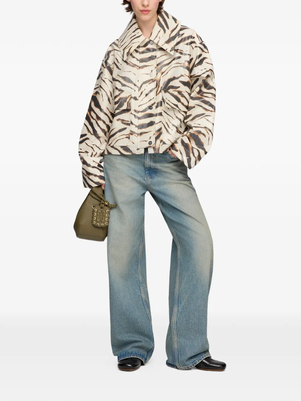 GANNI Gelamineerd jack met zebraprint Beige