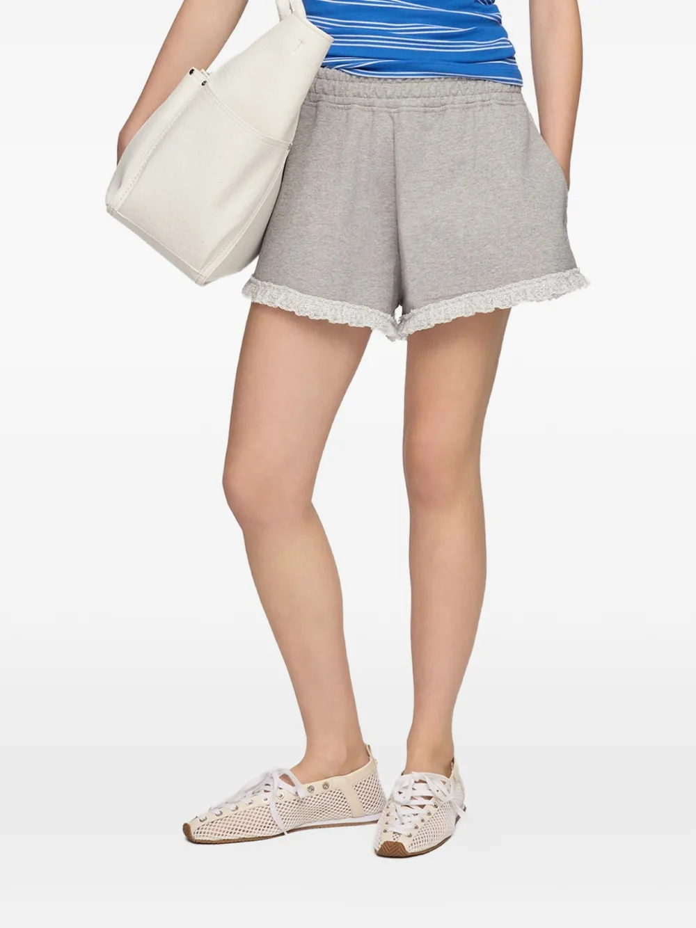 GANNI Isoli lace-trim shorts - Grigio